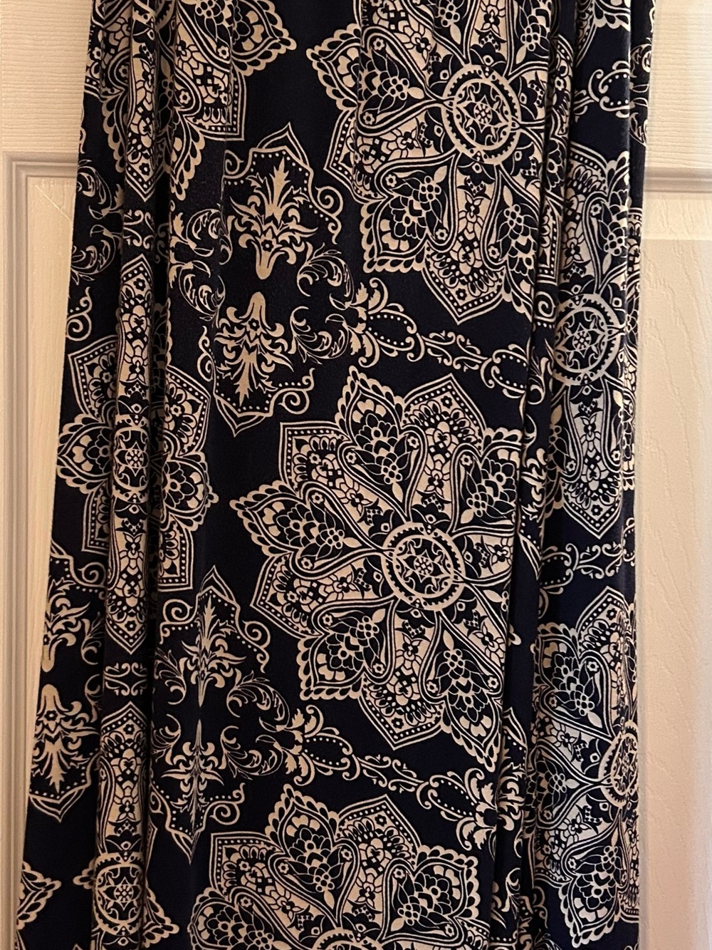 Dark Navy and Tan Medallion Print Maxi Skirt
